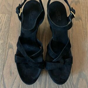 Ugg Black Suede Wedge Sandals, Size 7.5